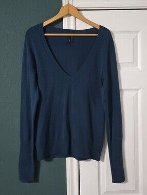 takeout Teal V-Neck Knit Sweater XL Pullover Preppy Academia Indie Sleaze Tumblr